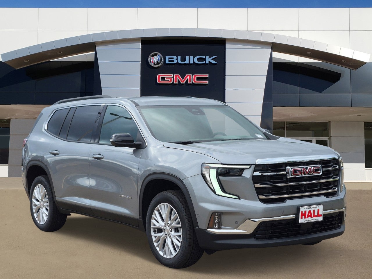 2026 GMC Acadia Elevation in Sterling Metallic — front three-quarter view