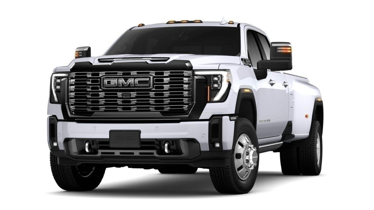 2026 GMC Sierra 3500 HD Denali Ultimate DRW in Glacier White Tricoat — front three-quarter view