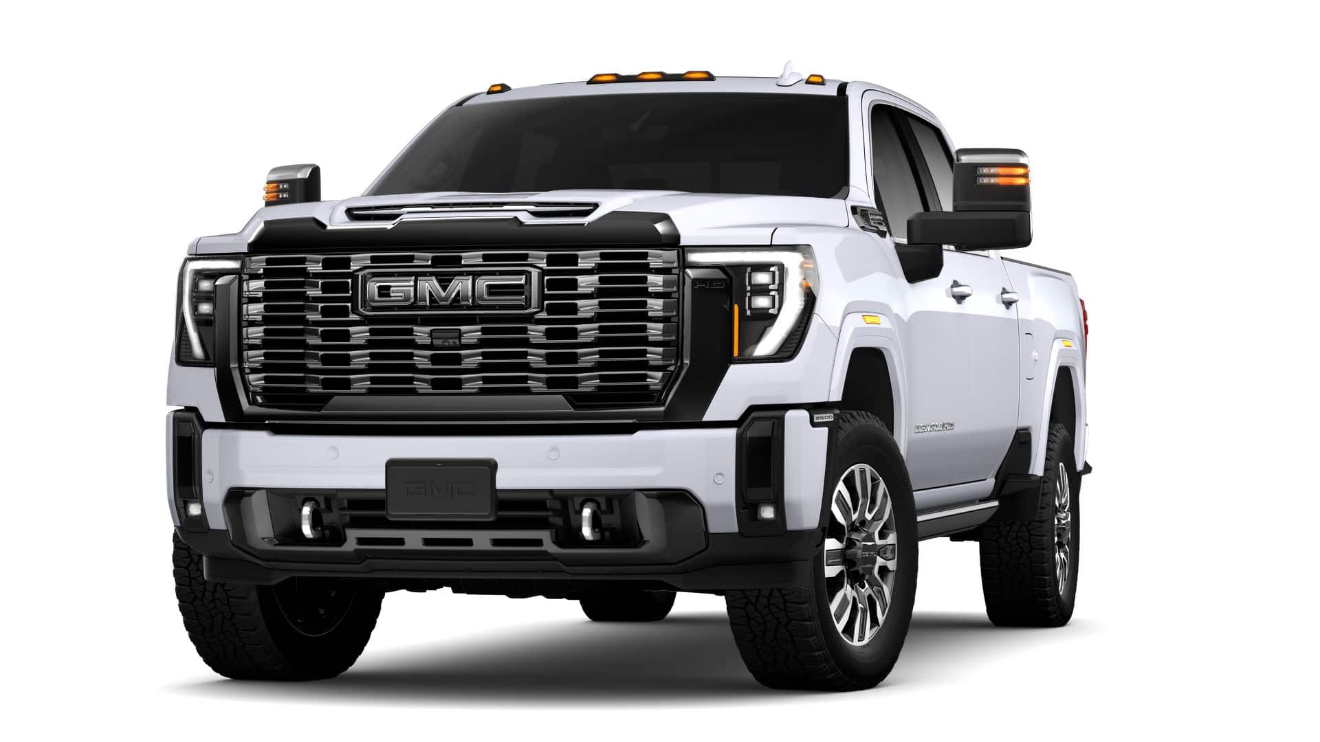 2026 GMC Sierra 3500 HD Denali Ultimate in Glacier White Tricoat — front three-quarter view